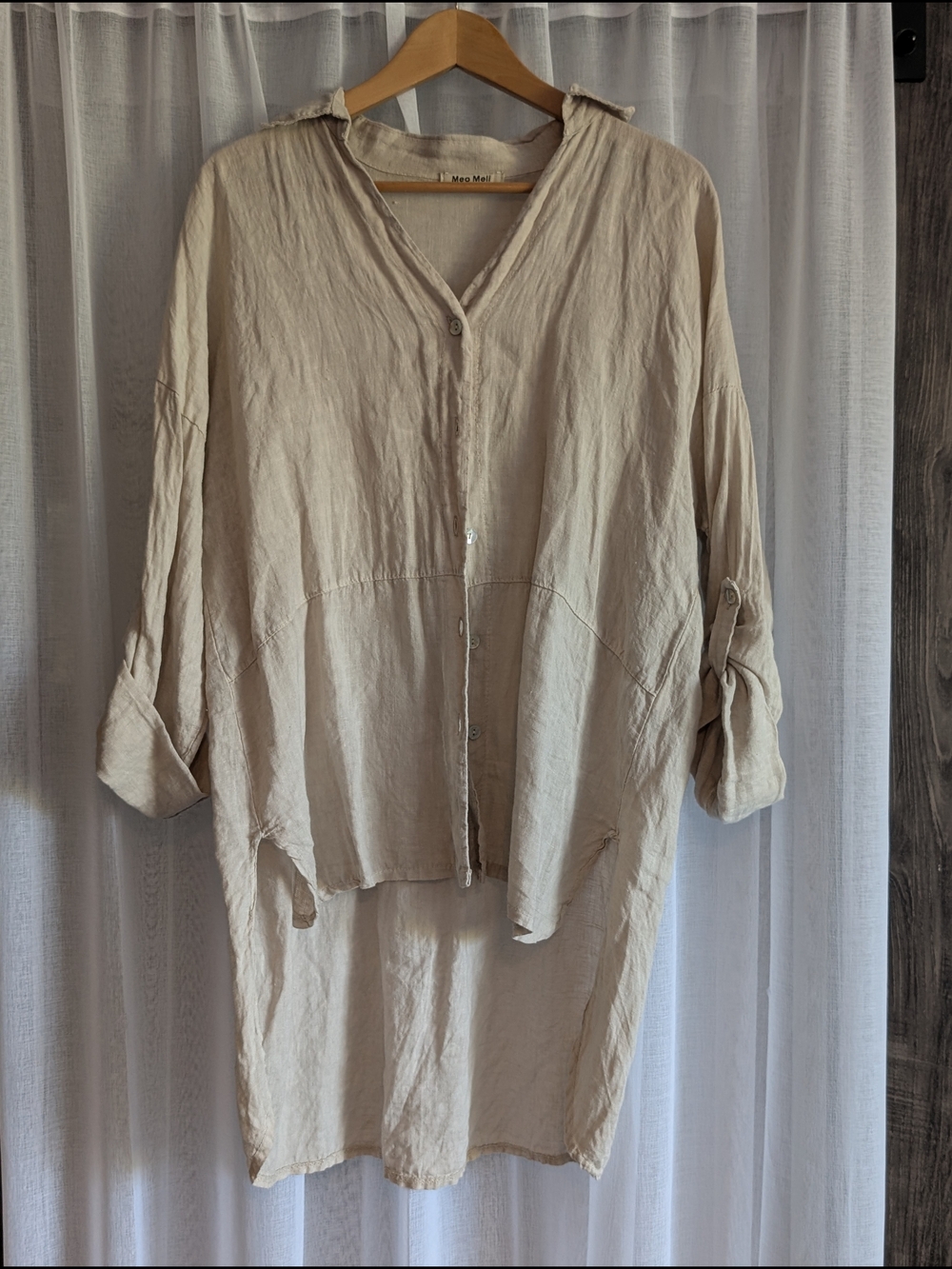 Light Beige Button-Front Linen Tunic